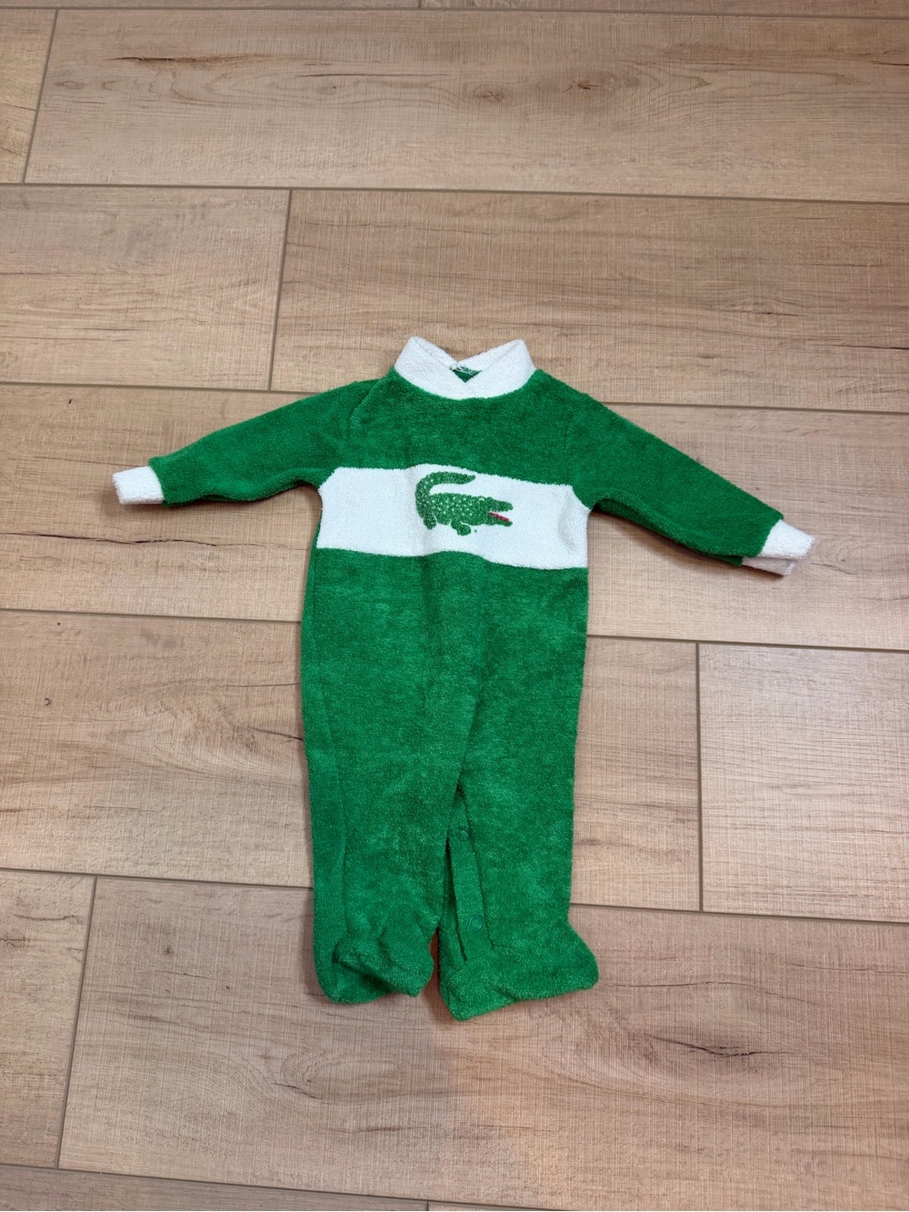 Vintage IZOD Lacoste NB 0-3M Green Terry Cloth Alligator Baby Romper Retro